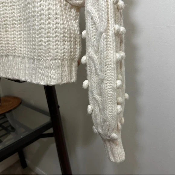 Farm Rio Braided Sweater S Pom Pom Off White wool blend - Picture 3 of 14